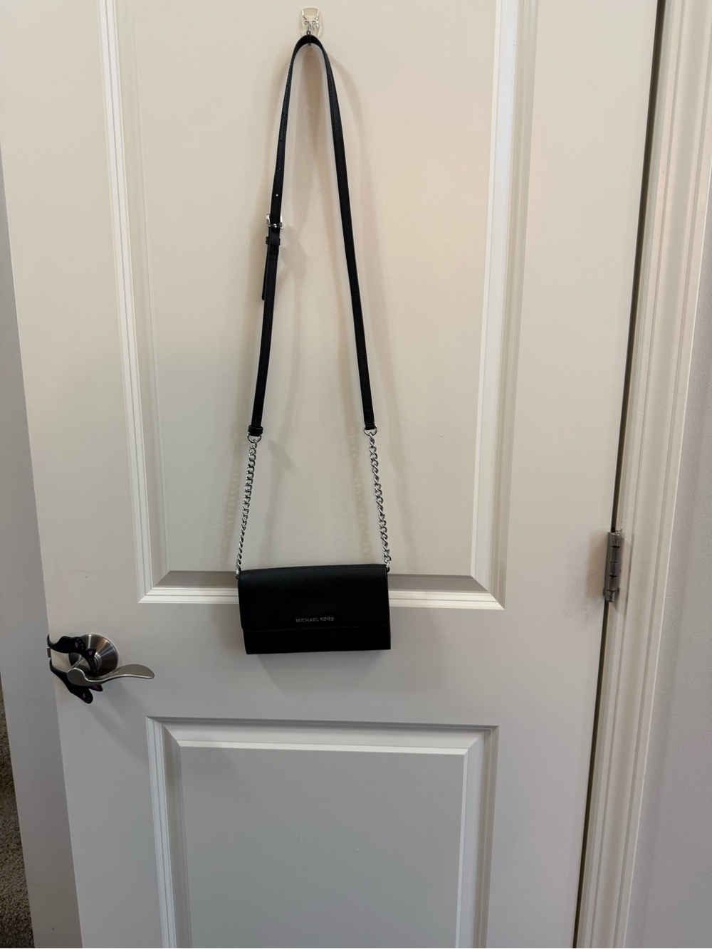 Michael Kors Black Leather Crossbody with Chain Strap